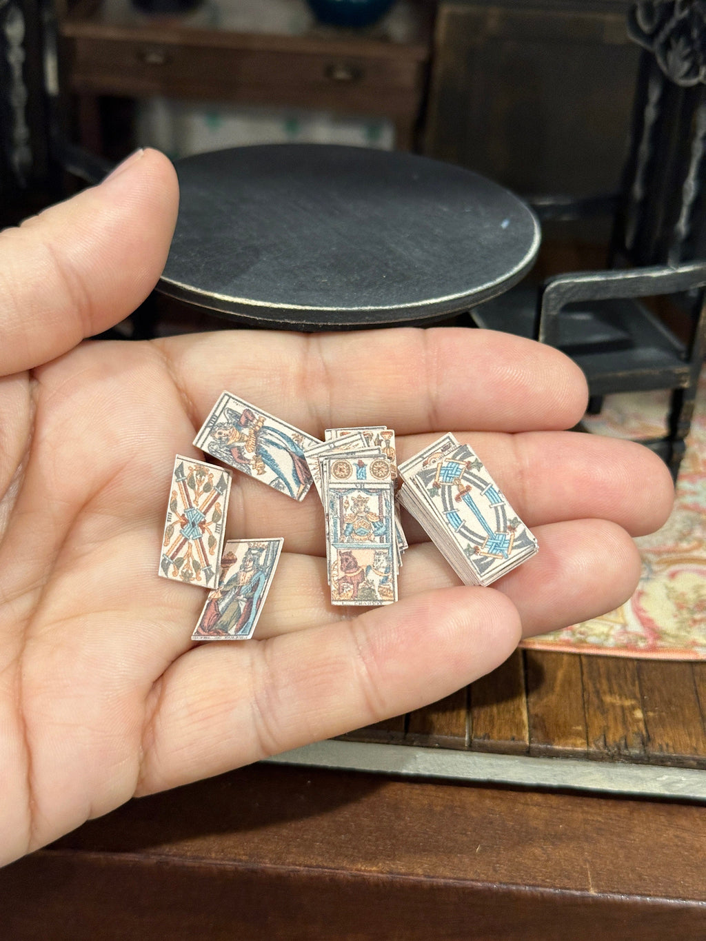 Dollhouse Miniature 1:12 Scale Tarot Deck – Marseilles Full 78 Cards with Altar Cloth