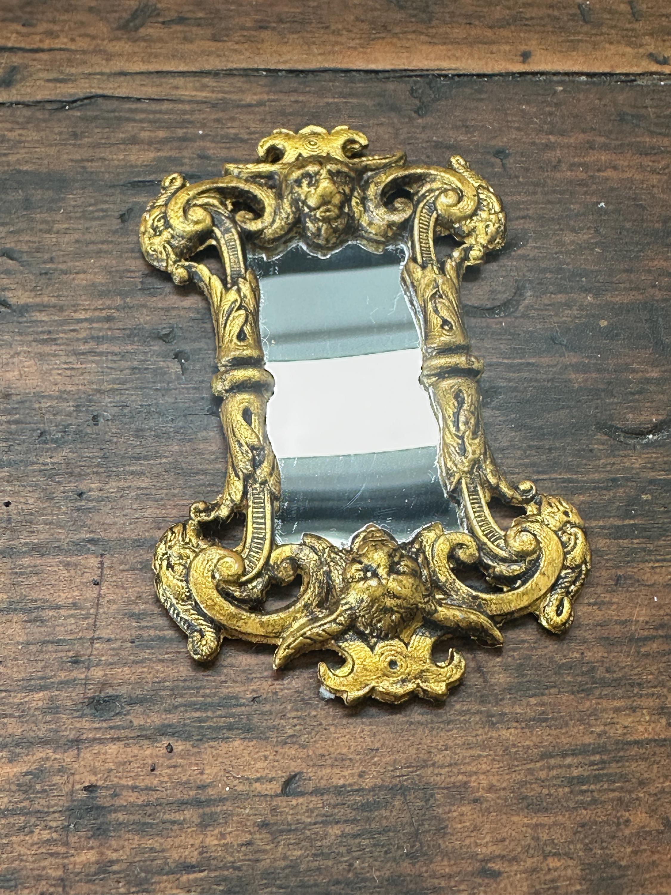 Miniature Dollhouse Ornate Devil Mirror – Gilded Gothic Esoteric Design