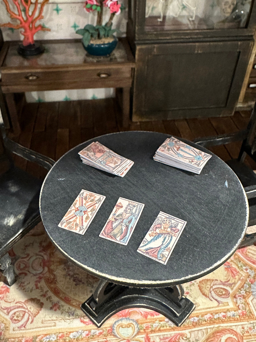 Dollhouse Miniature 1:12 Scale Tarot Deck – Marseilles Full 78 Cards with Altar Cloth
