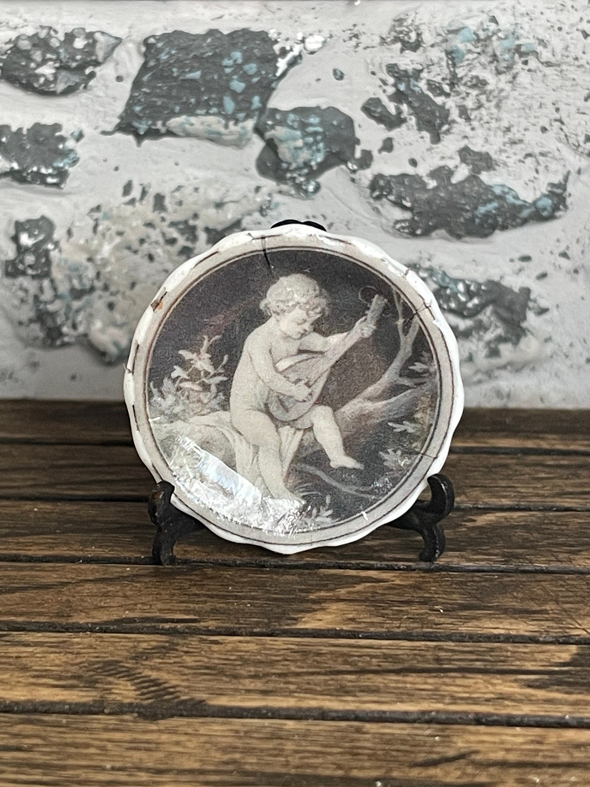 Ceramic Dollhouse 1:12 Scale Plates – Vintage Grisaille Cherubs & Putti Set of Four