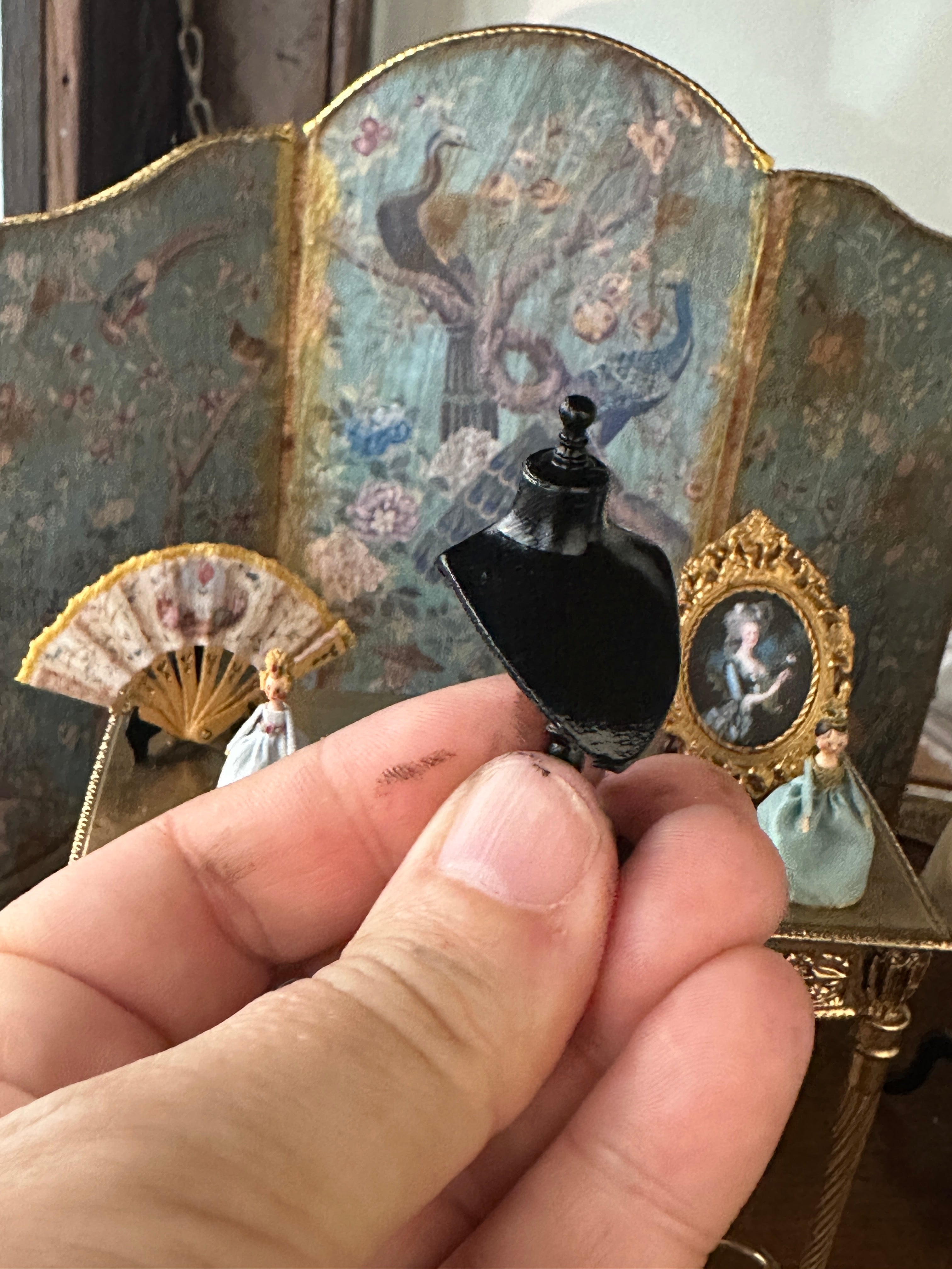 Handmade Miniature Display Bust – Victorian Black Jewellery Stand (1:12 Scale)