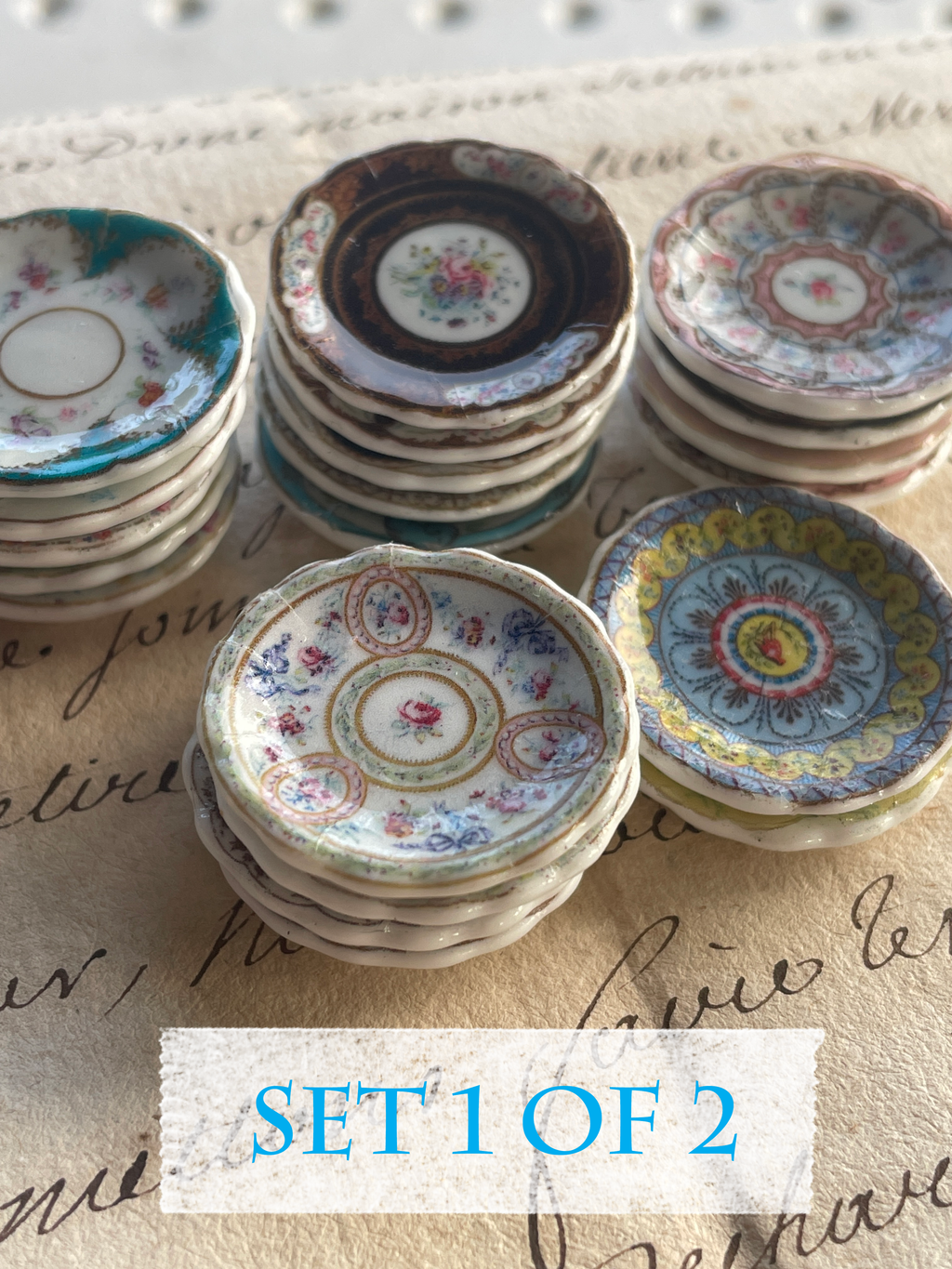 1:12 Scale Dollhouse Plates – 18th Century French Miniature Ceramics Inspired by Marie Antoinette & Louis XVI