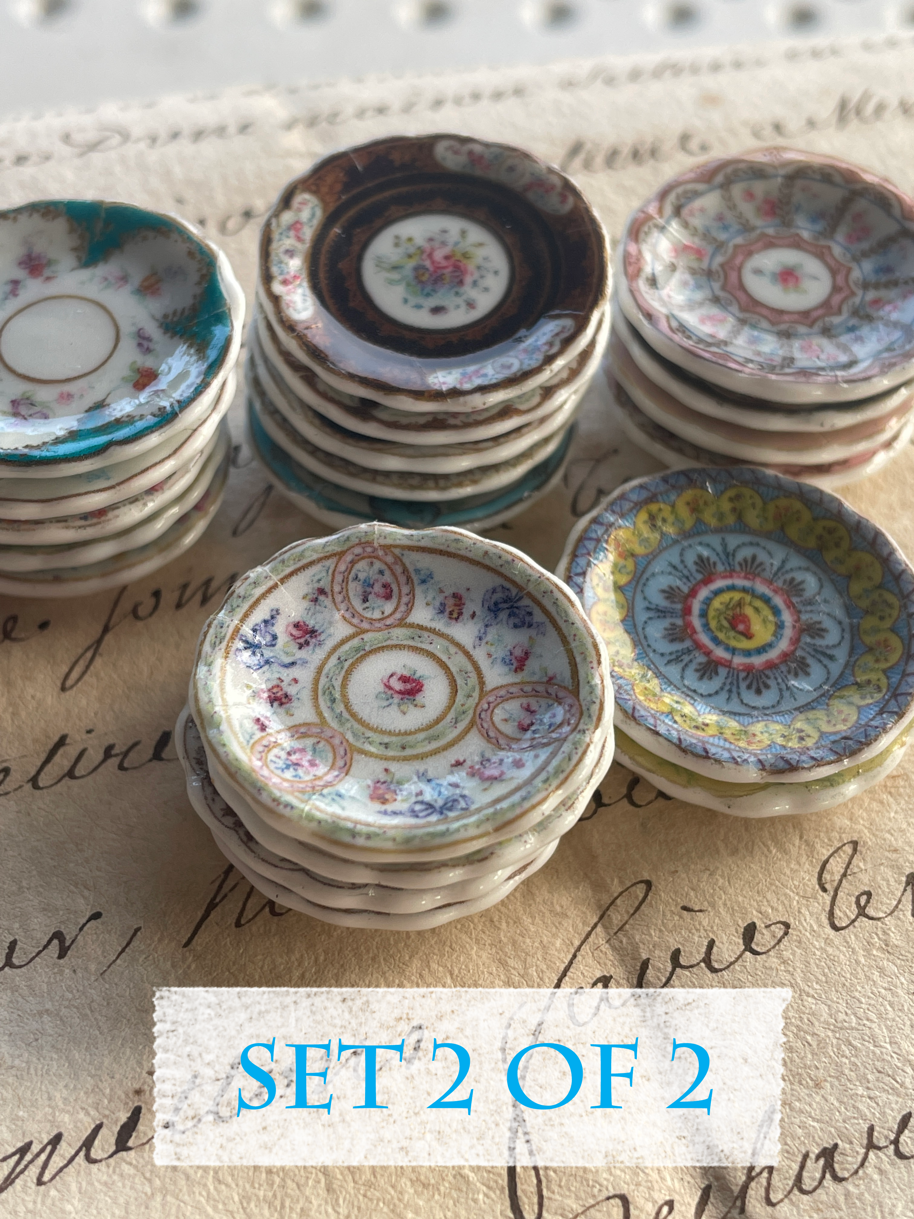 1:12 Scale Dollhouse Plates – 18th Century French Miniature Ceramics Inspired by Marie Antoinette & Louis XVI