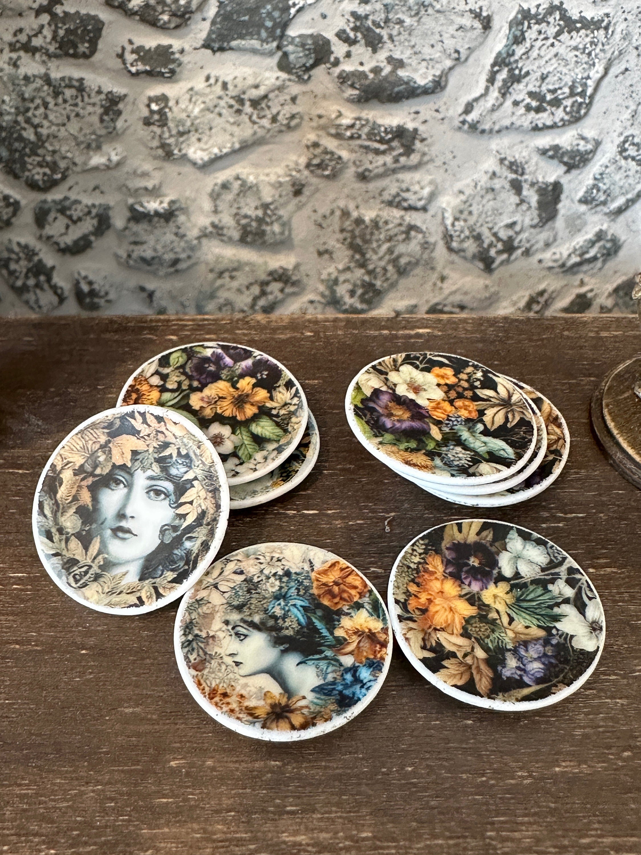 Ceramic Dollhouse 1:12 Scale Plates – ‘Verdant’ Lush Classical Floral Miniatures