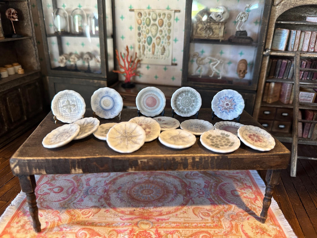 Ceramic Dollhouse 1:12 Scale Plates – 19th Century Ernst Haeckel Naturalist Illustrations Sets 1 and 2