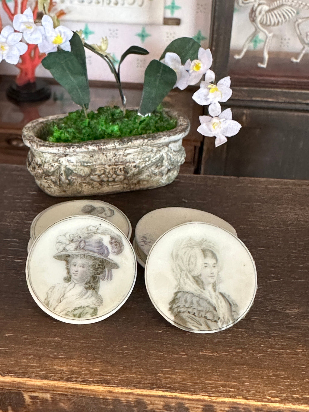 Ceramic Dollhouse 1:12 Scale Plates – 18th Century Fashion Prints