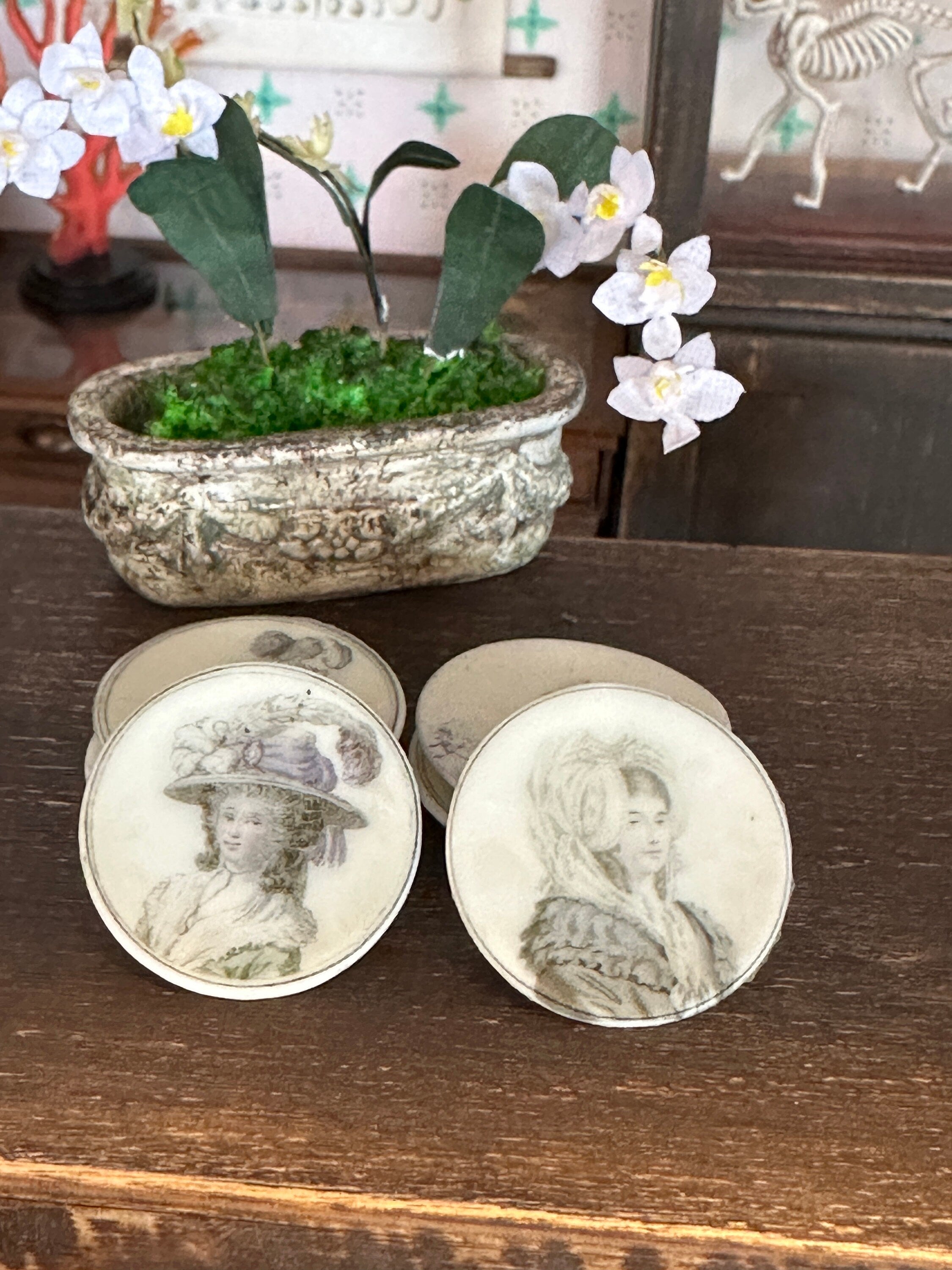 Ceramic Dollhouse 1:12 Scale Plates – 18th Century Fashion Prints