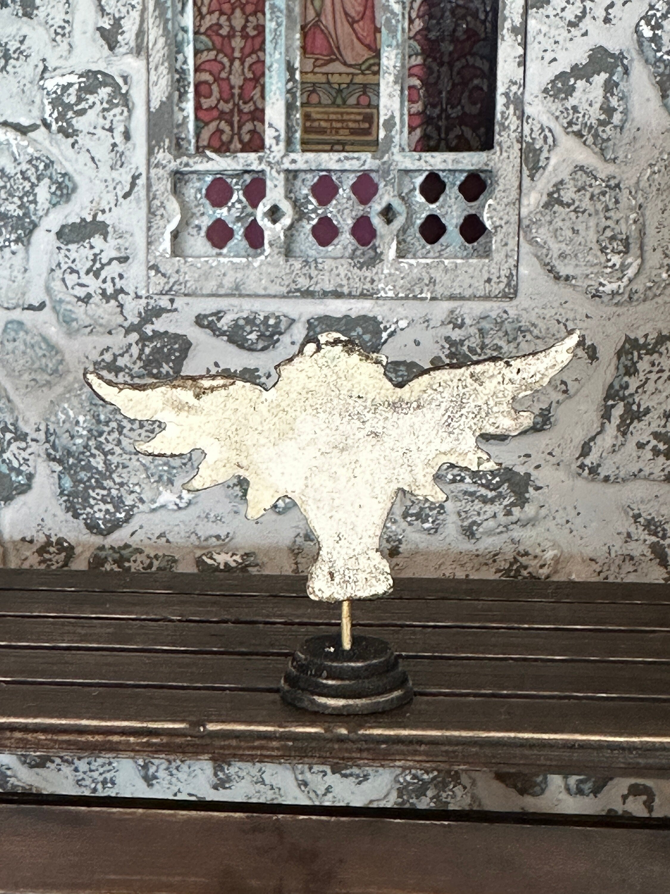 Handmade Dollhouse Miniature Griffin – Aged Winged Lion Statue on Stand