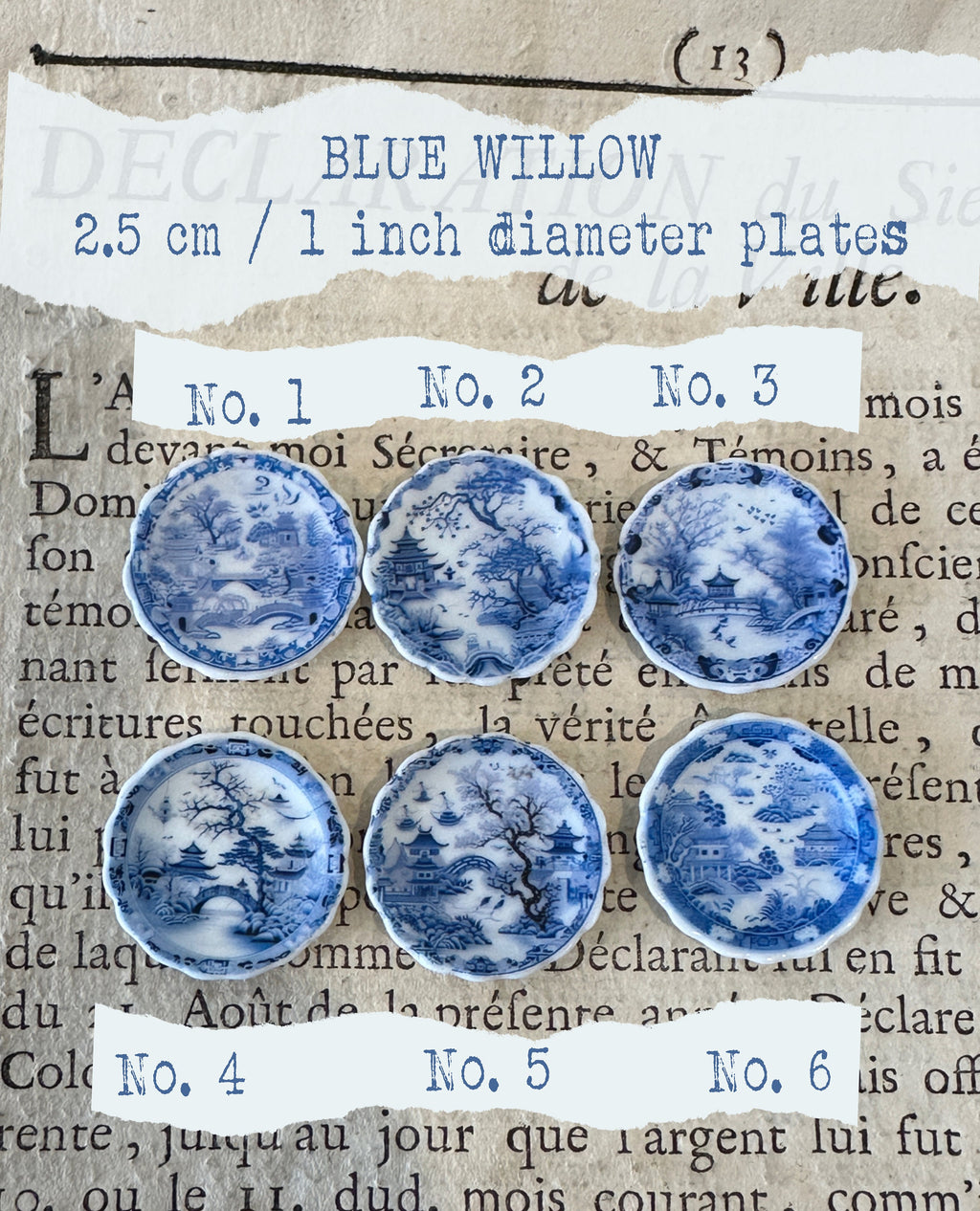 Ceramic Dollhouse 1:12 Scale Plates – 18th Century Blue & Red Willow Pattern