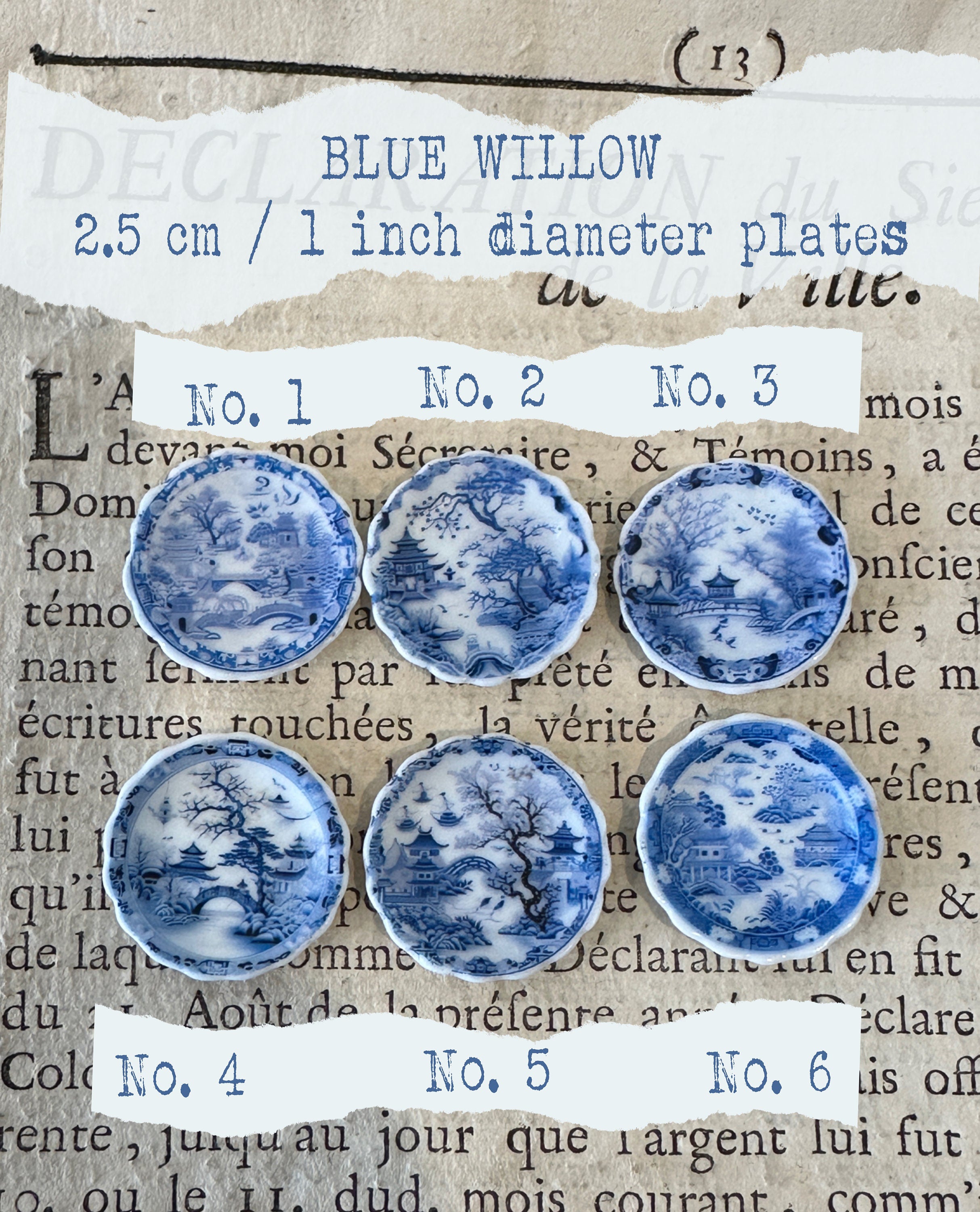 Ceramic Dollhouse 1:12 Scale Plates – 18th Century Blue & Red Willow Pattern
