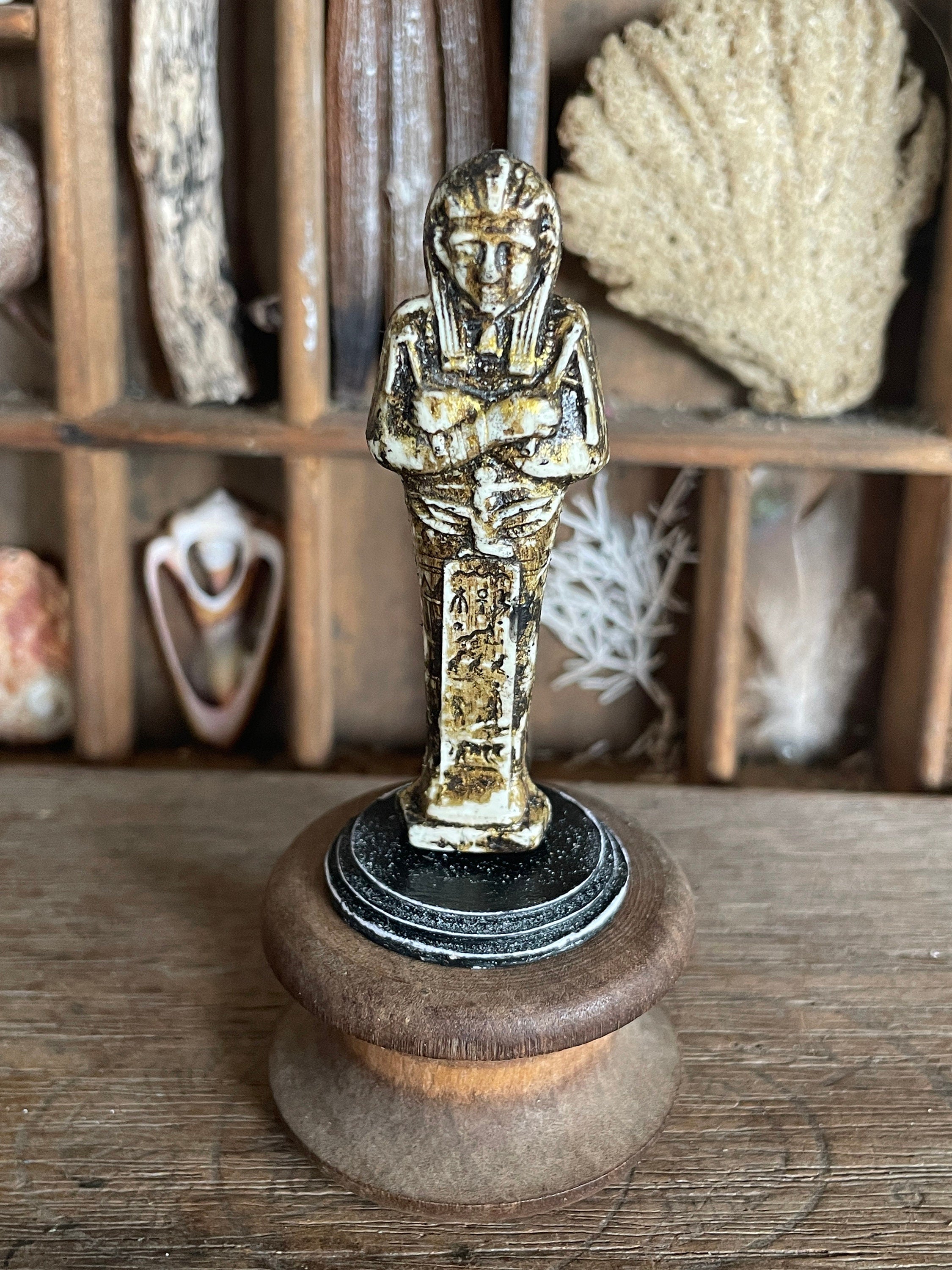 Handmade Miniature Egyptian Mummy Case – Aged Grungy Collector’s Statue