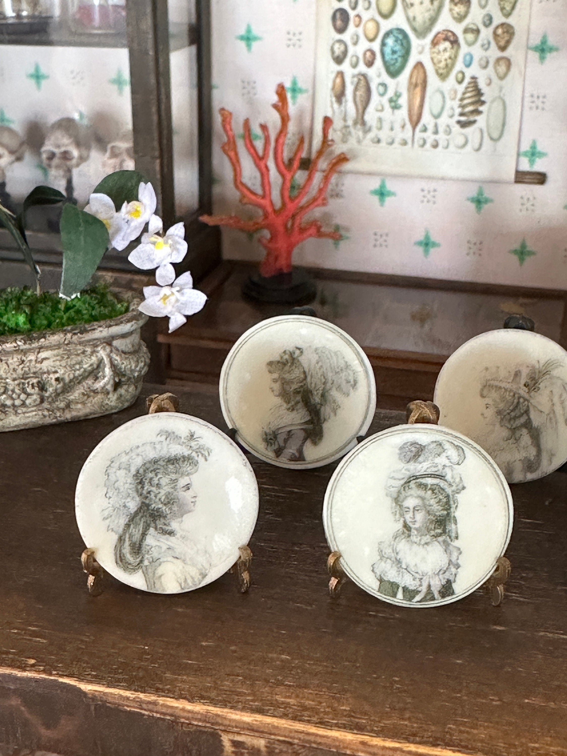 Ceramic Dollhouse 1:12 Scale Plates – 18th Century Fashion Prints