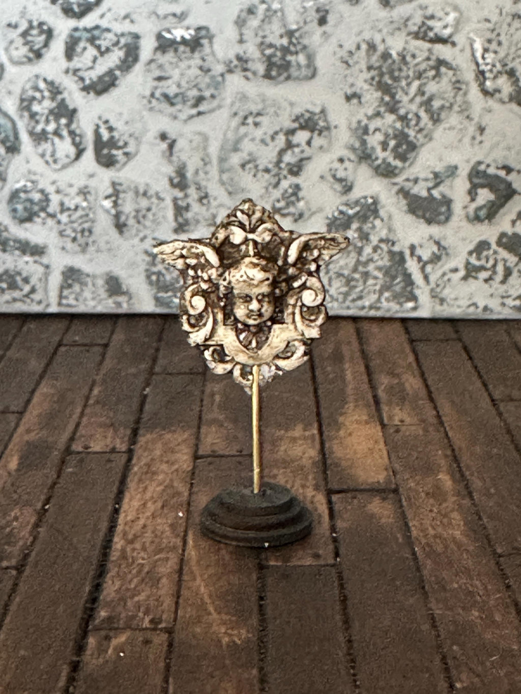 Handmade Miniature Angel Reliquaries – Aged Gilded or Stone Winged Ornaments (1:12 Scale)