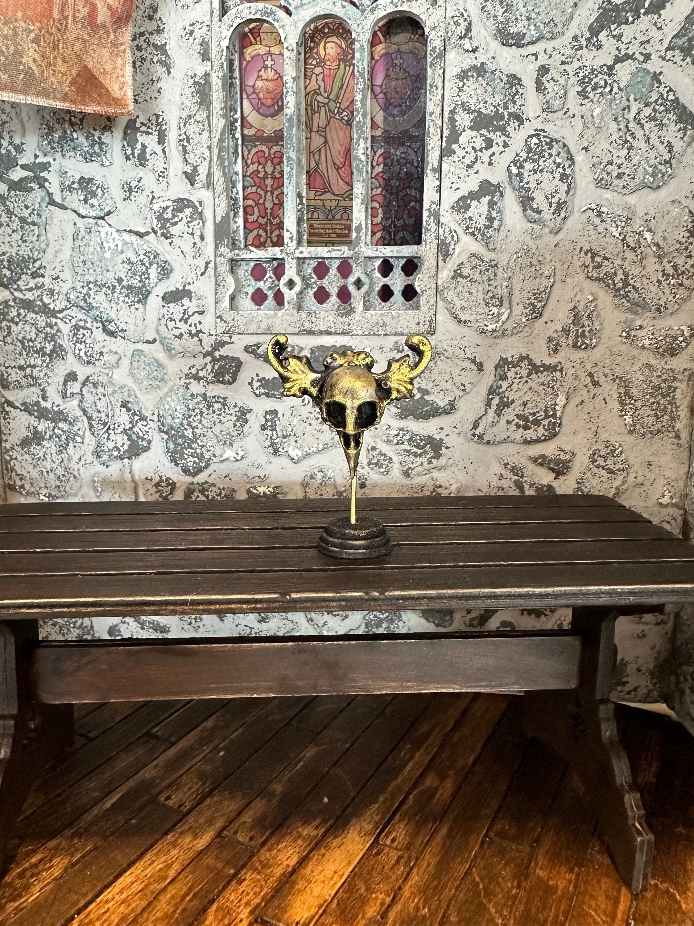 Handmade Miniature Bird Skull Statue – Aged Ornate Gothic Collectible