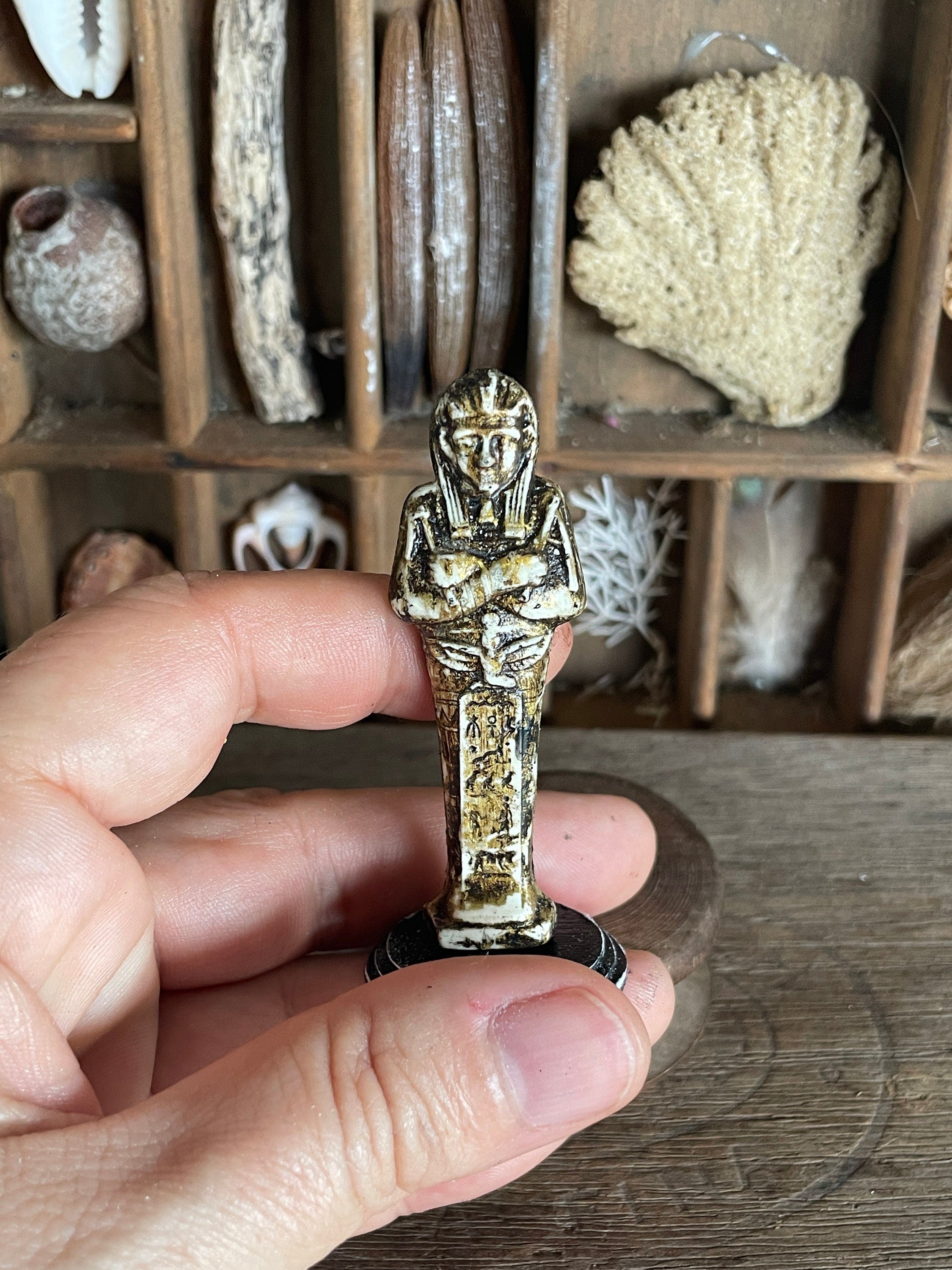Handmade Miniature Egyptian Mummy Case – Aged Grungy Collector’s Statue