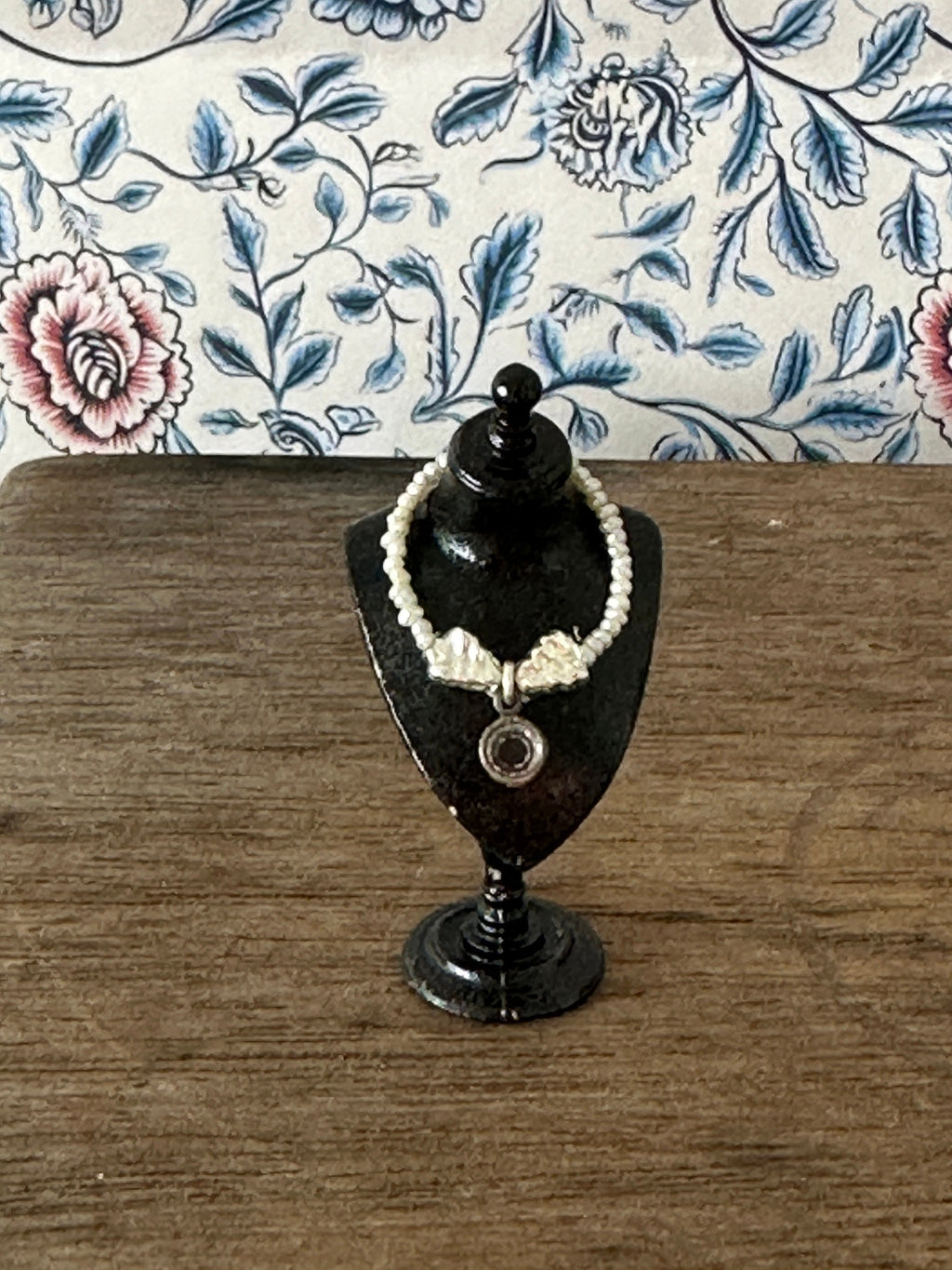 Handmade Miniature Dollhouse Necklace – Seed Pearls, Mercury Glass & Swarovski Crystal