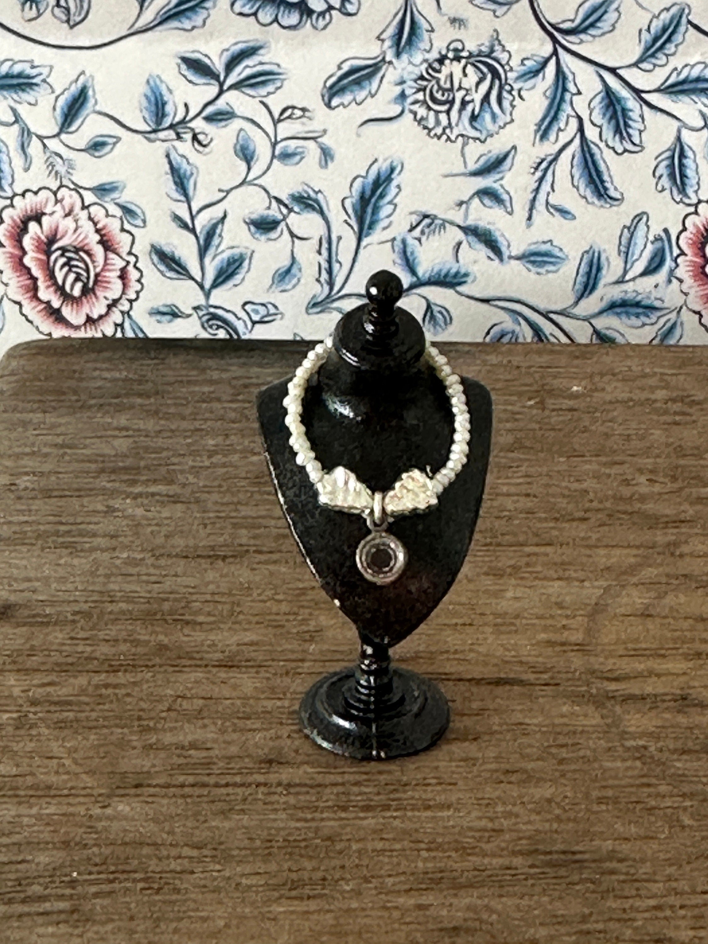 Handmade Miniature Dollhouse Necklace – Seed Pearls, Mercury Glass & Swarovski Crystal