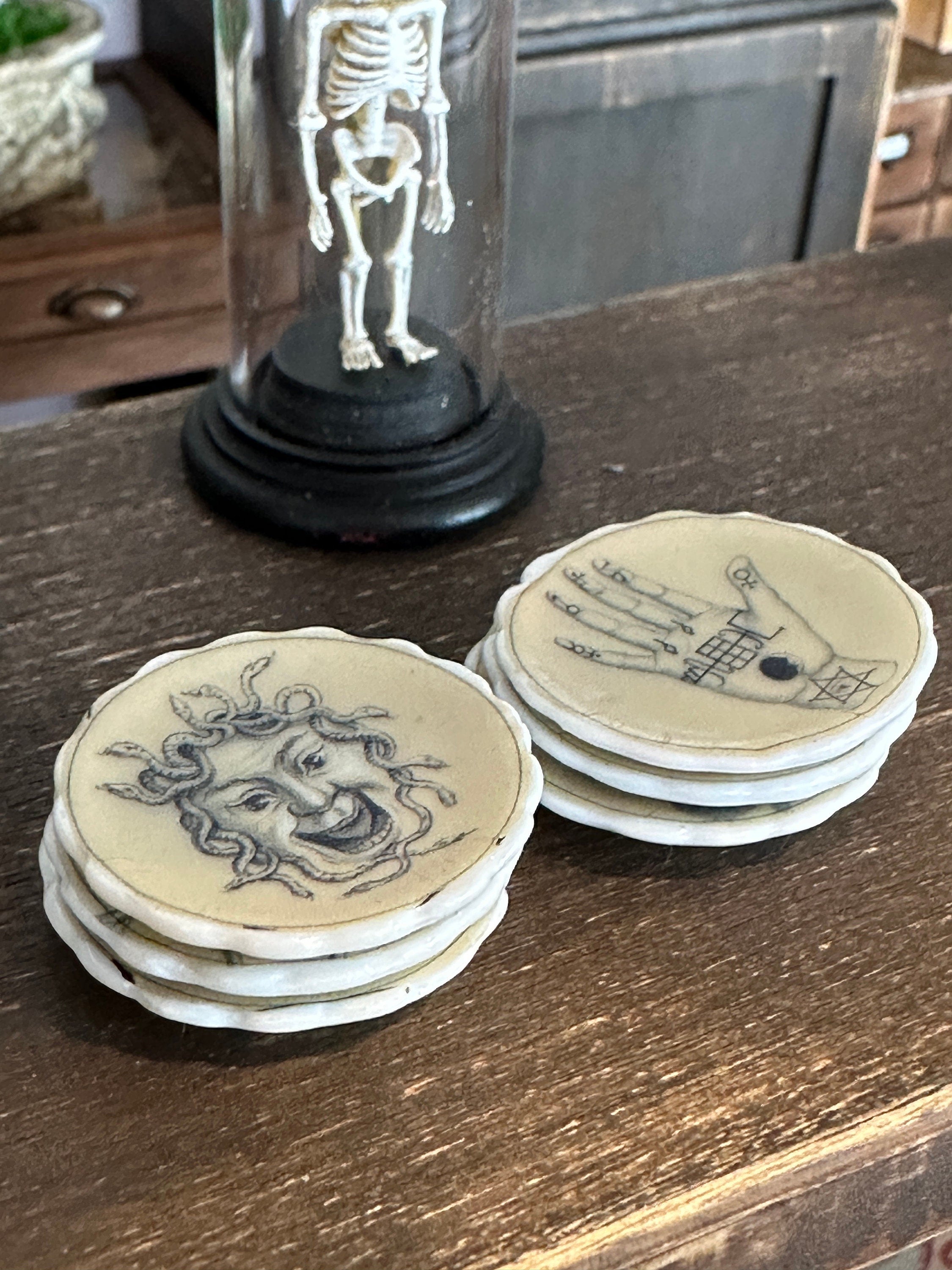 Ceramic Dollhouse 1:12 Scale Plates – Occult, Esoteric & Alchemy Miniatures