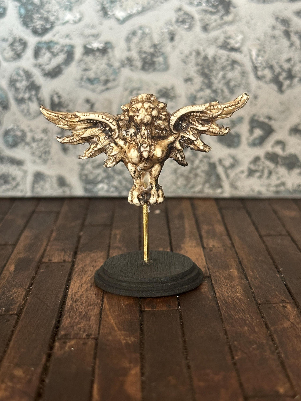 Handmade Miniature Winged Lion Gargoyle – Dollhouse Art Sculpture on Stand