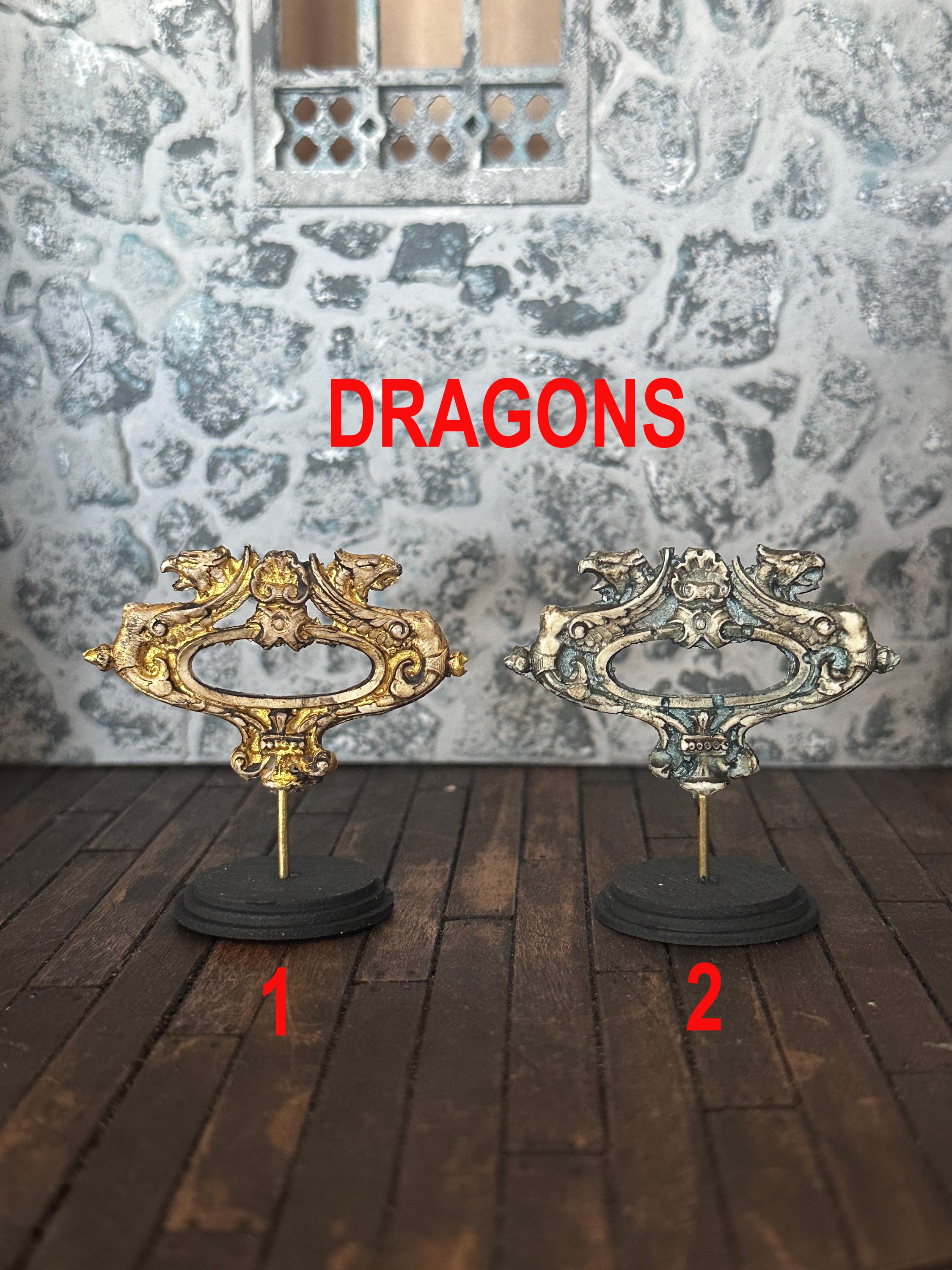 Handmade Miniature Gilded Dragon Griffin – Aged Ornate Sculpture on Stand (1:12 Scale)