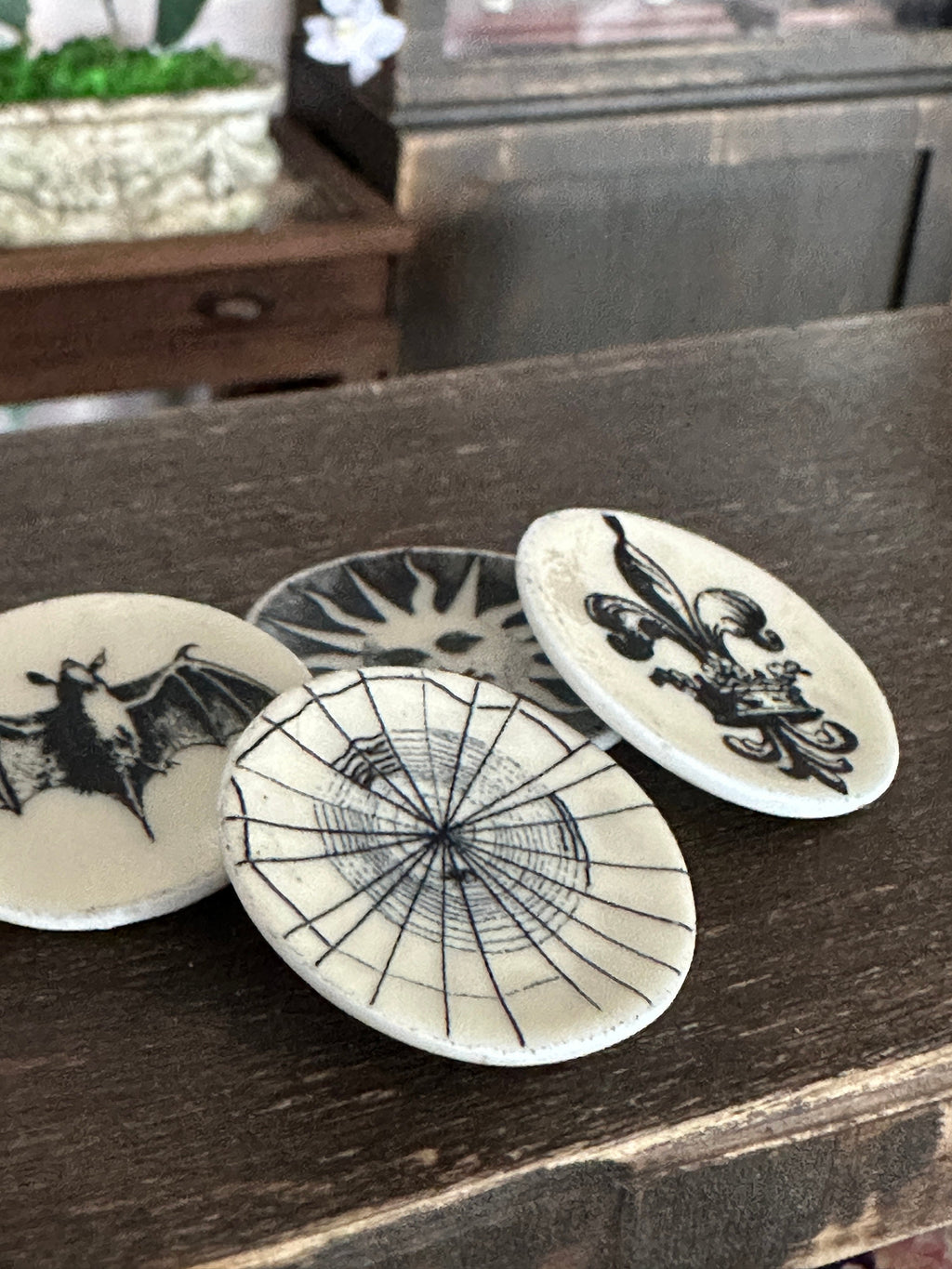 Ceramic Dollhouse 1:12 Scale Plates – Spooky Halloween Macabre Miniatures