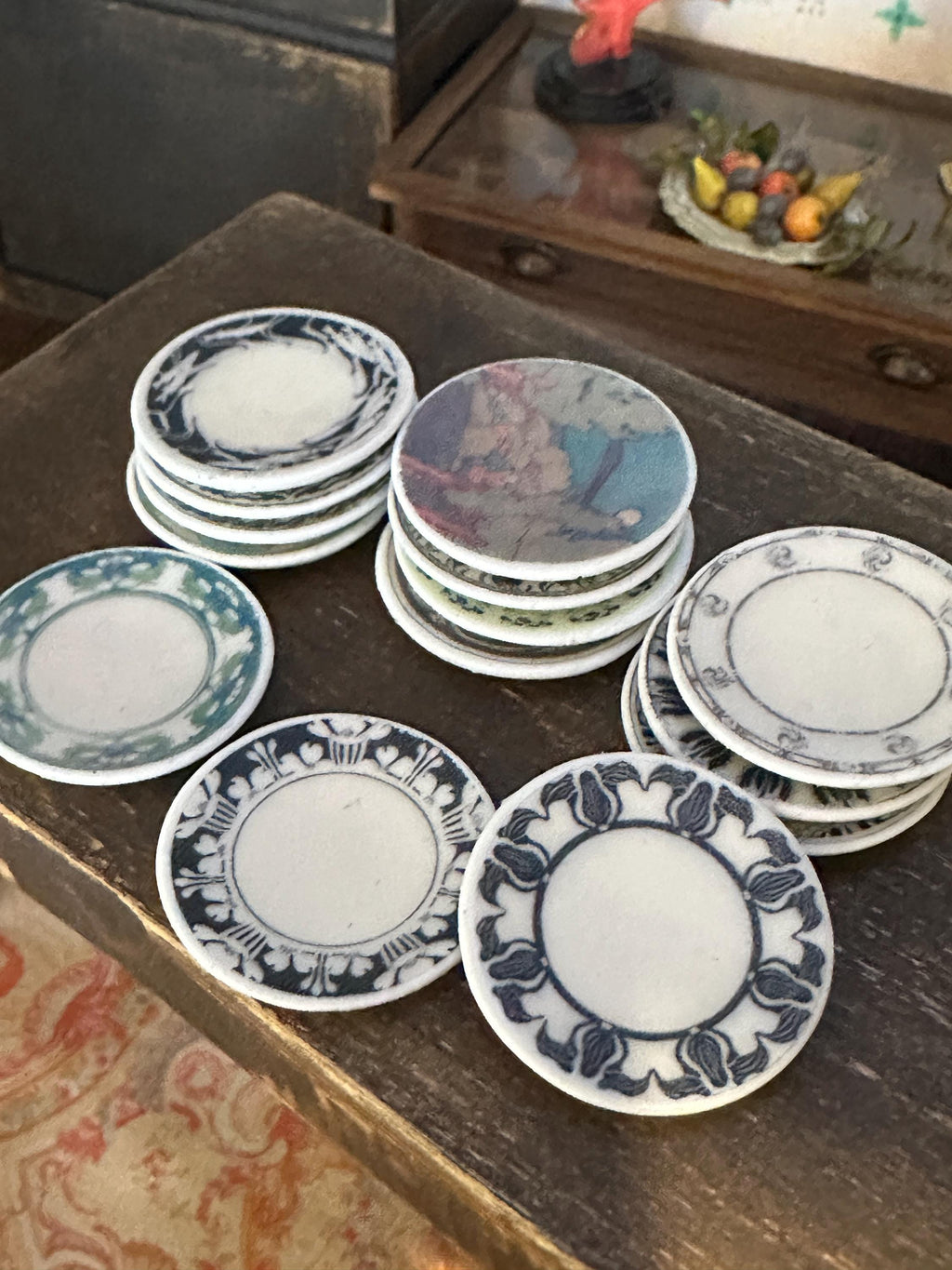 Ceramic Dollhouse 1:12 Scale Plates – Art Deco Geometric Patterns