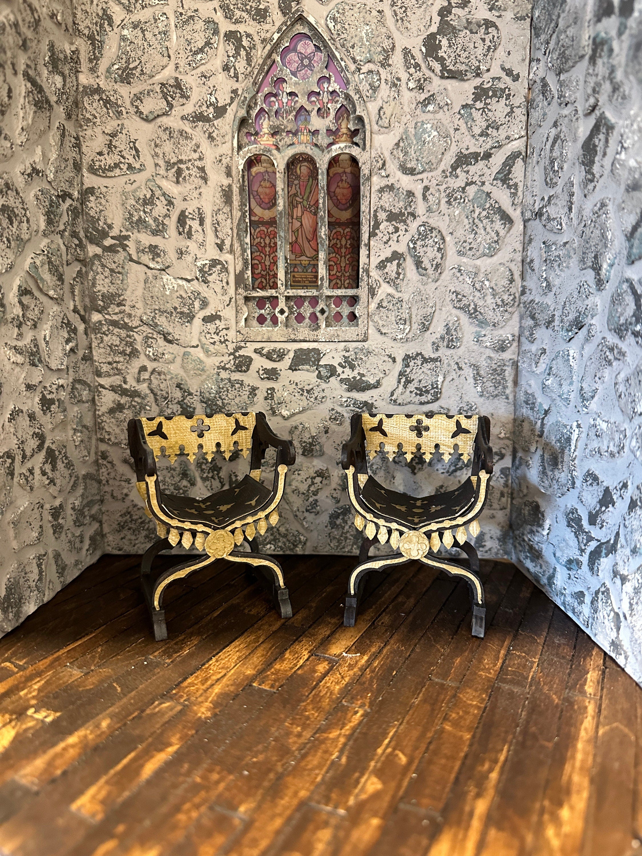 Handmade Dollhouse Miniature Gothic X-Chair – Medieval Curule Seat