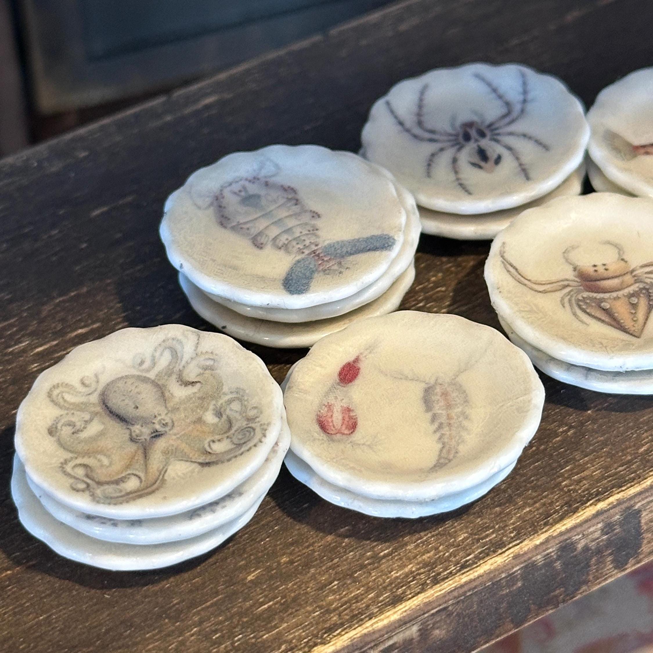 Ceramic Dollhouse 1:12 Scale Plates – 19th Century Ernst Haeckel Naturalist Illustrations Sets 3 and 4