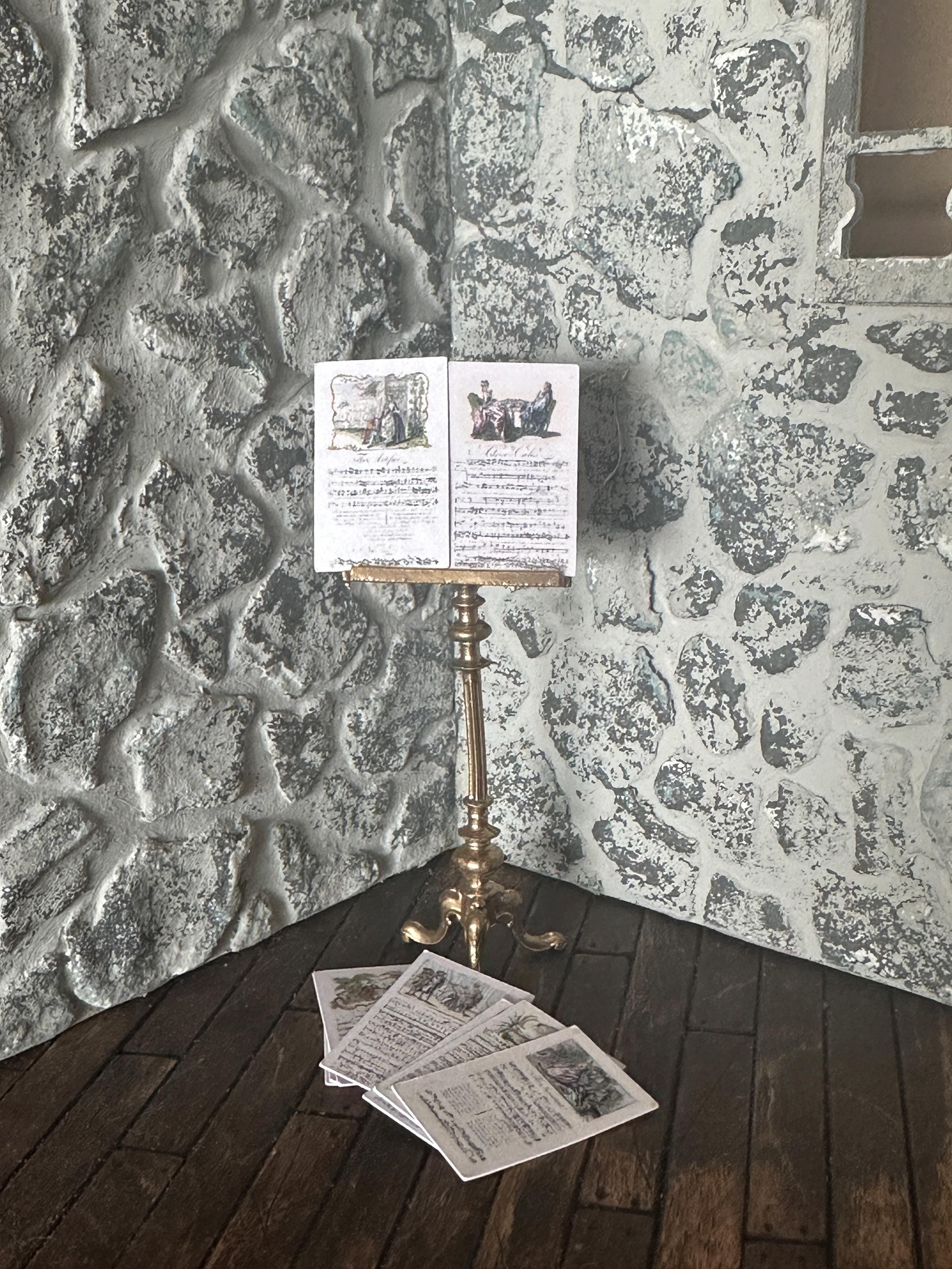 Dollhouse Miniature 18th Century Gilded Music Stand – Antique Style with Sheet Music