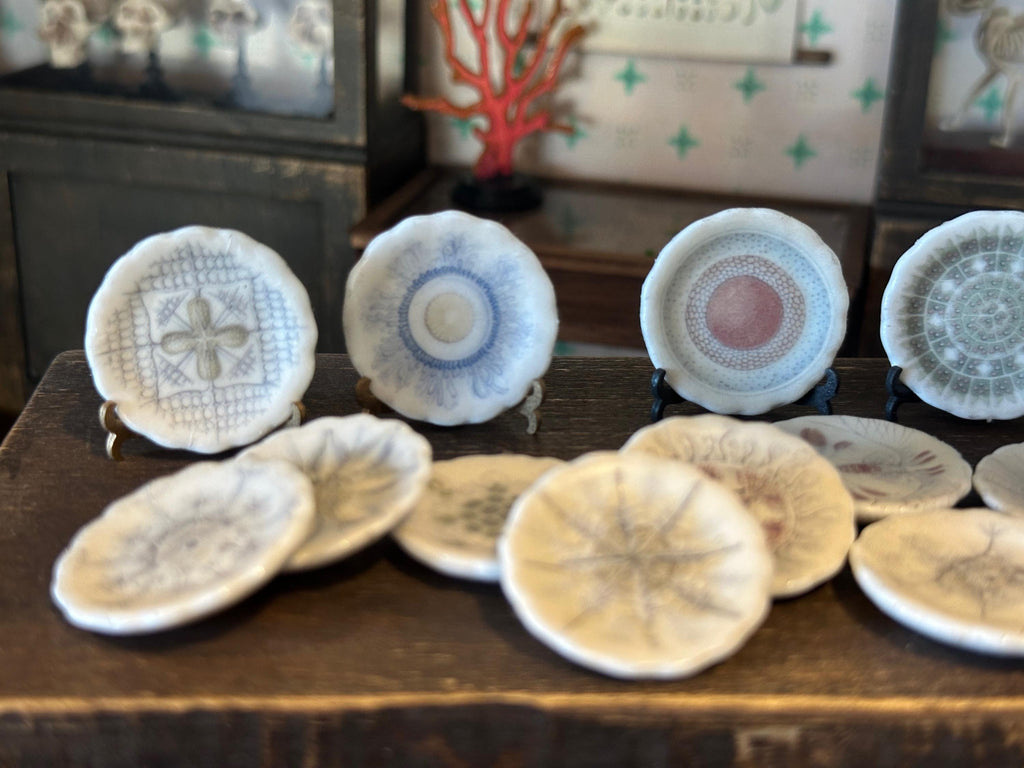 Ceramic Dollhouse 1:12 Scale Plates – 19th Century Ernst Haeckel Naturalist Illustrations Sets 1 and 2
