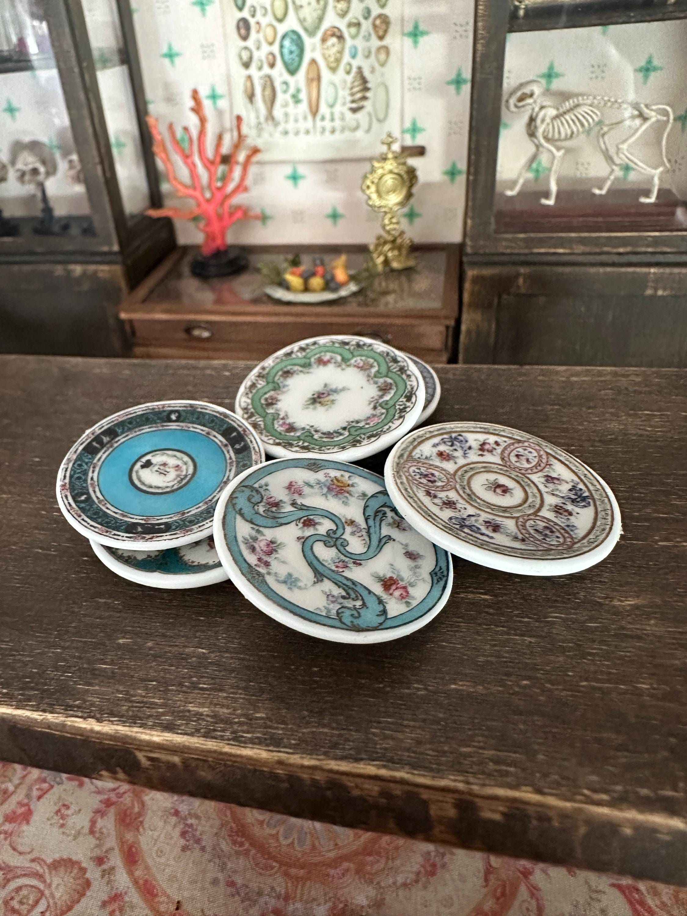 1:12 Scale Dollhouse Plates – 18th Century French Miniature Ceramics Inspired by Marie Antoinette & Louis XVI LARGE SIZE