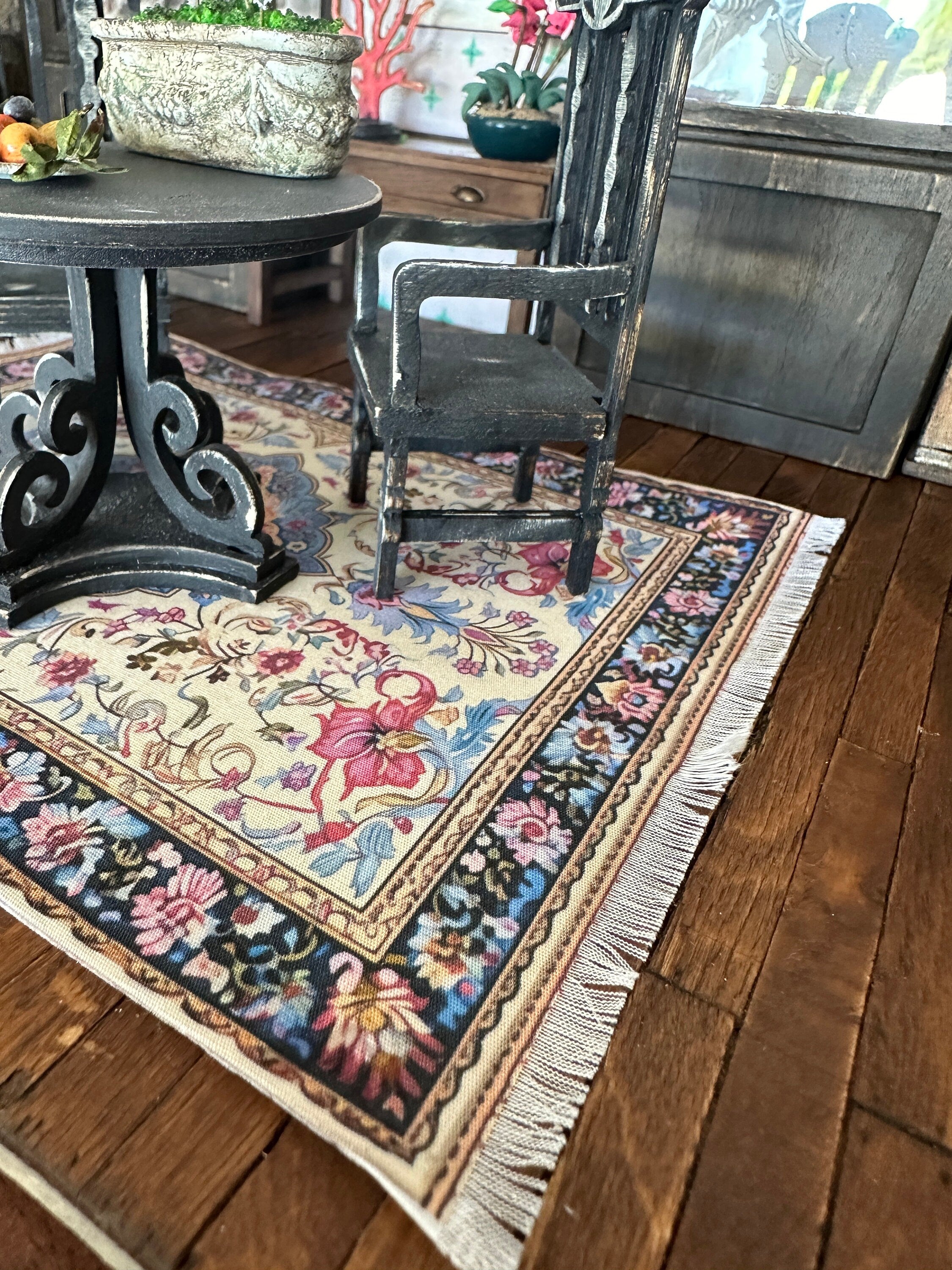 Miniature Dollhouse Persian Style Rug – Vibrant Classical Cotton 1:12 Scale