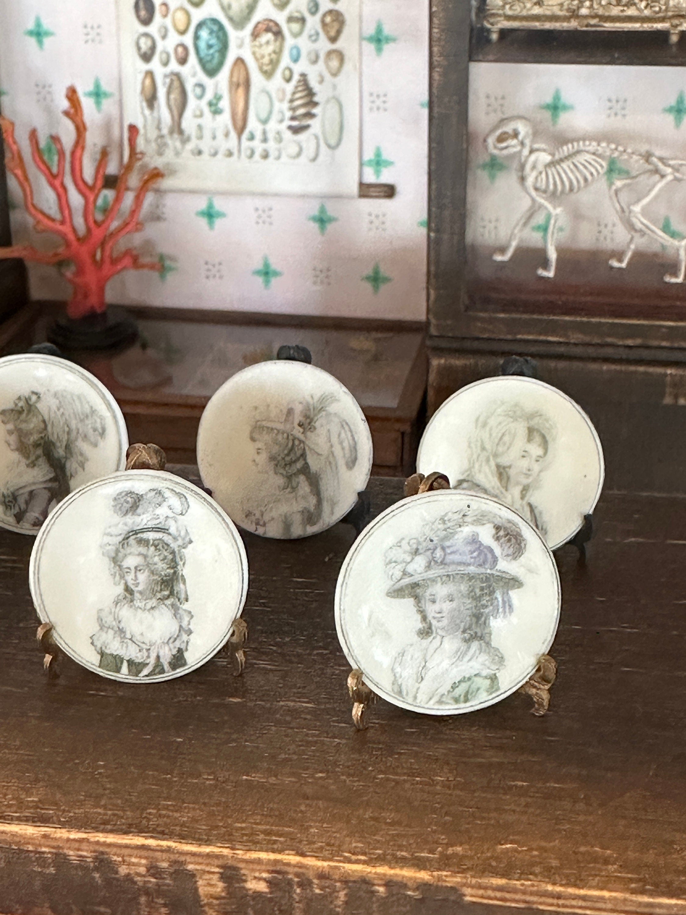 Ceramic Dollhouse 1:12 Scale Plates – 18th Century Fashion Prints
