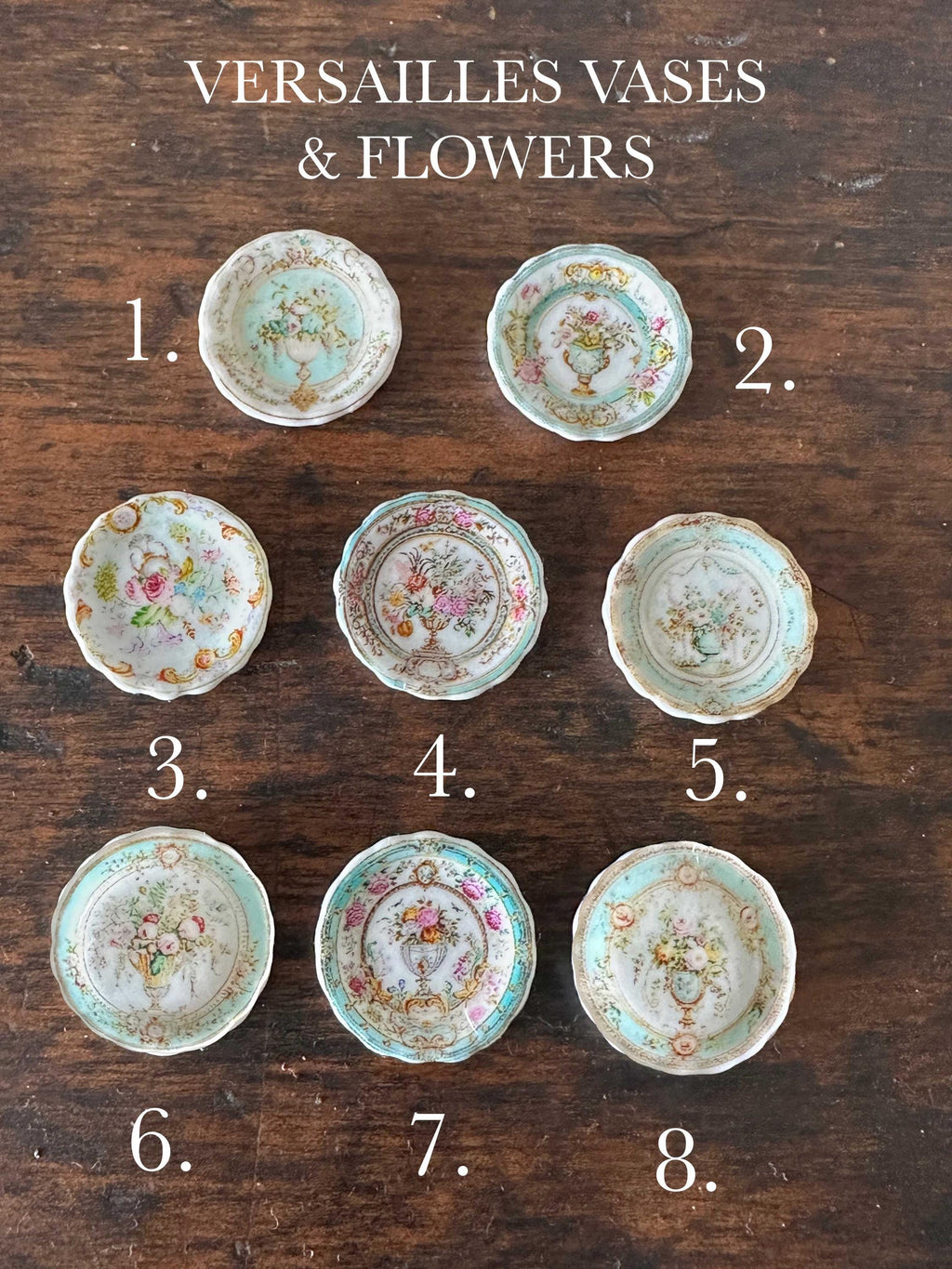 Ceramic Dollhouse 1:12 Scale Plates – 19th Century Versailles Vases & Flowers