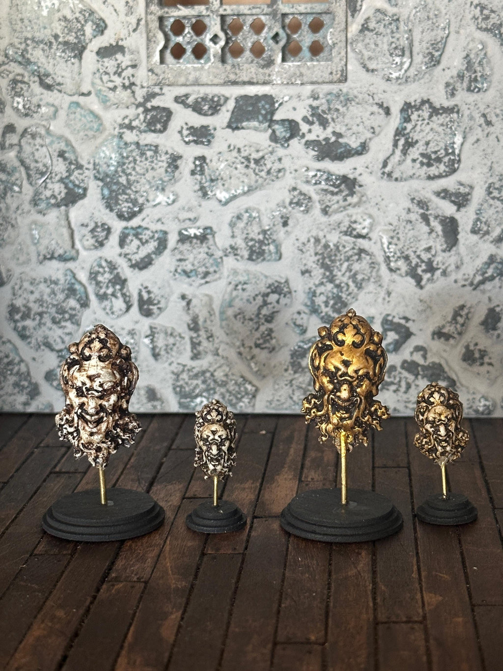 Handmade Doll House Miniature Art Collectors Statue Ornament Aged Grungy Green Man Nymph Devil on Stand Two Sizes Four