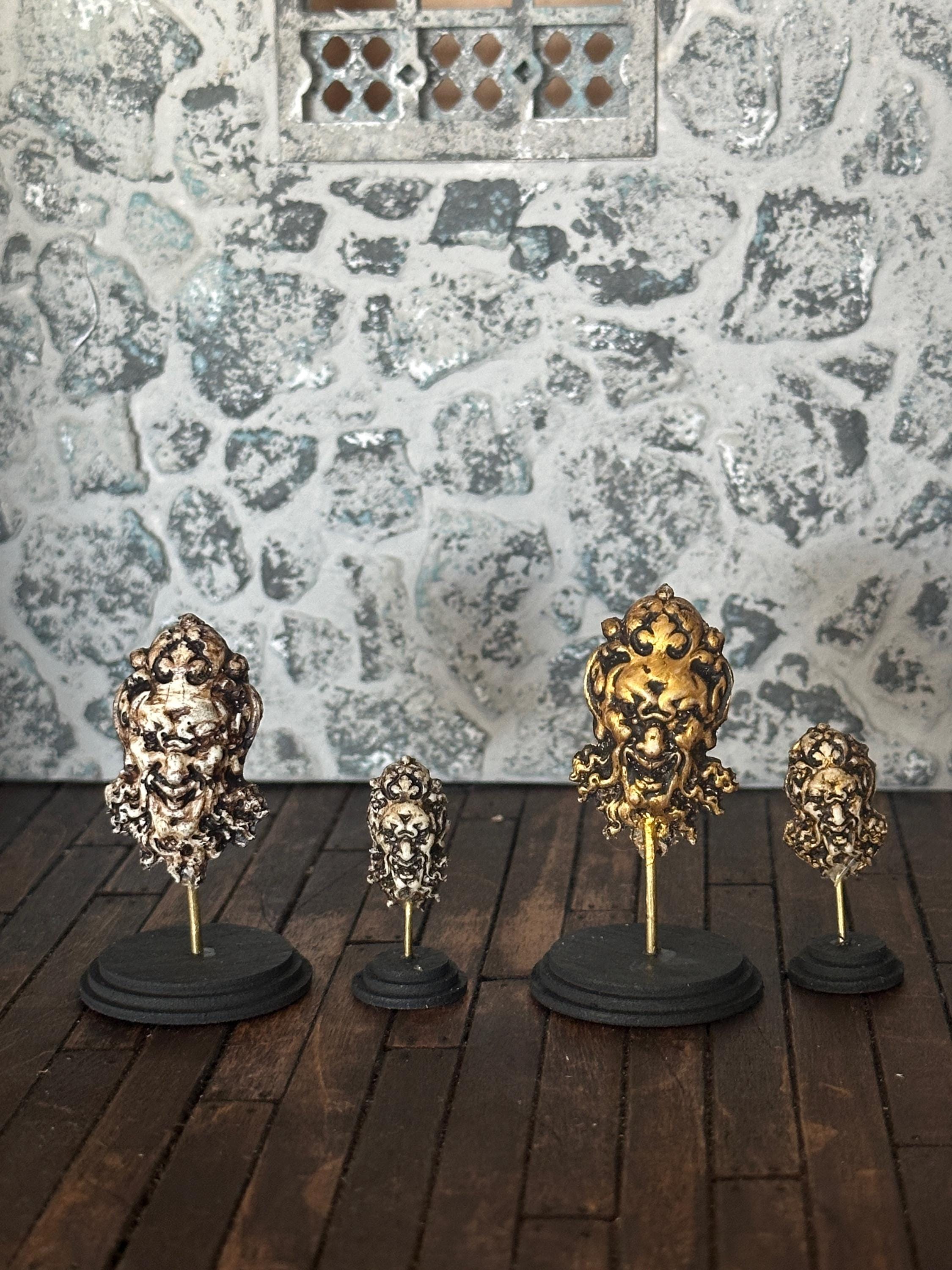 Handmade Doll House Miniature Art Collectors Statue Ornament Aged Grungy Green Man Nymph Devil on Stand Two Sizes Four