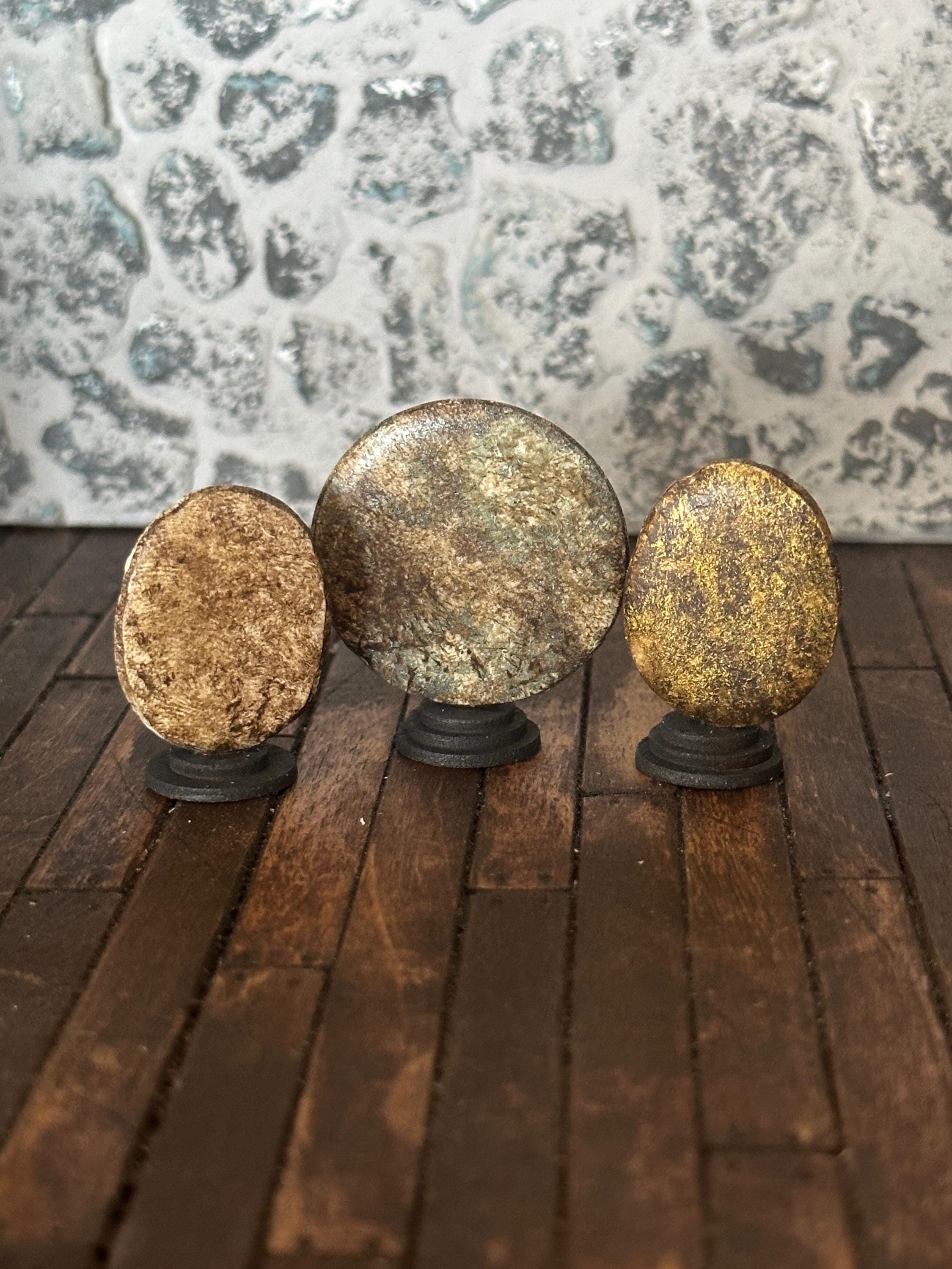 Handmade Miniature Hermes or Classical Woman Cameo – Aged Faux Stone Sculpture on Stand (1:12 Scale)