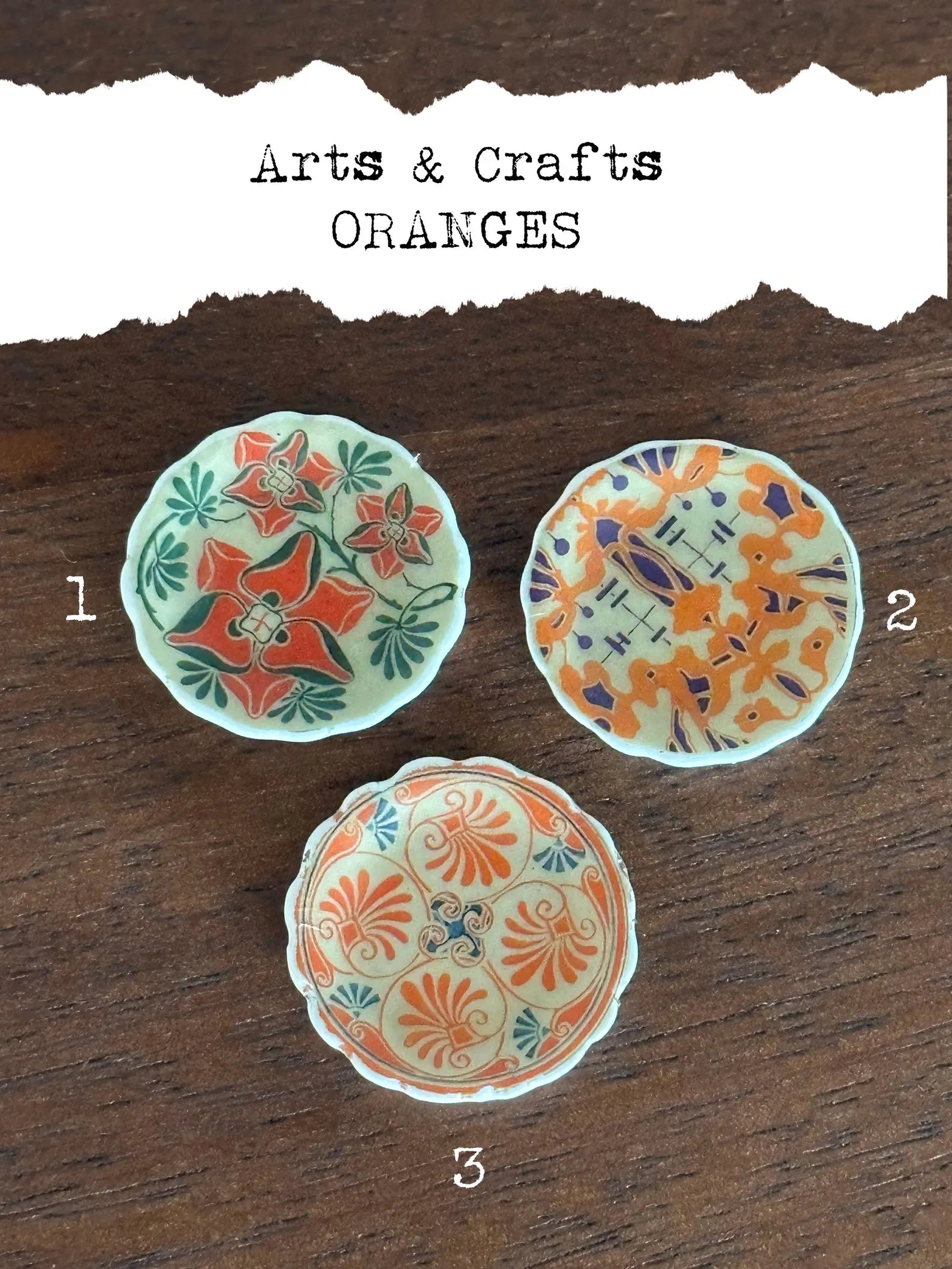 1:12 Scale Dollhouse Plates – Early 20th Century Folk Art Style Colourful